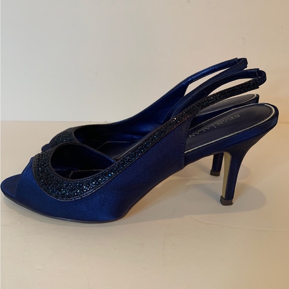 Sean Alan Blue Satin Slingback Heels with Open Toe - Picture 7 of 7